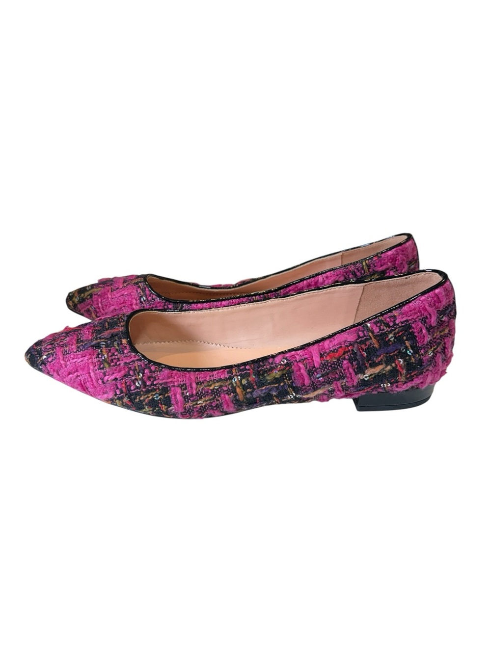 J. Crew Womens Shoes Pointed-Toe Flats Tweed Black Pink Fresh Berry Sz. 7